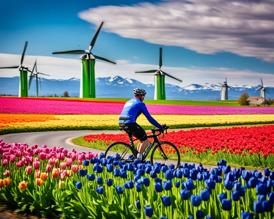 Radfahren durch die Windmühlen-Standorte in den Niederlanden