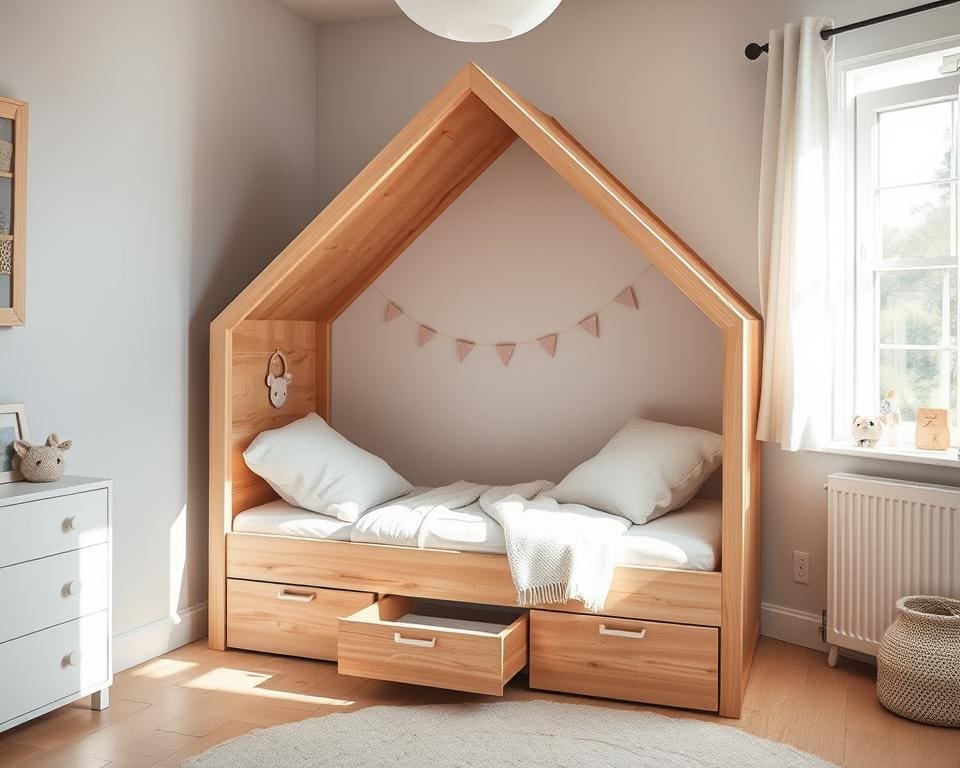 Hausbett mit Schublade für Kinder