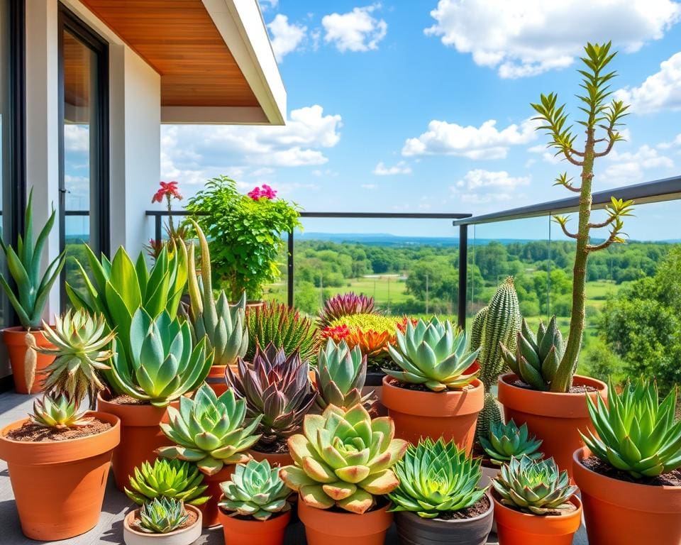 Sukkulenten Vielfalt auf einer Terrasse