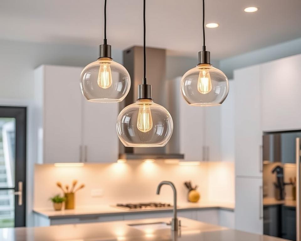 Design-Pendelleuchten aus Glas für die Küche