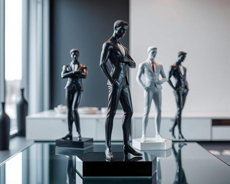 Herrenfiguren mit Stil: Abstrakter Look und Glasfußplatte