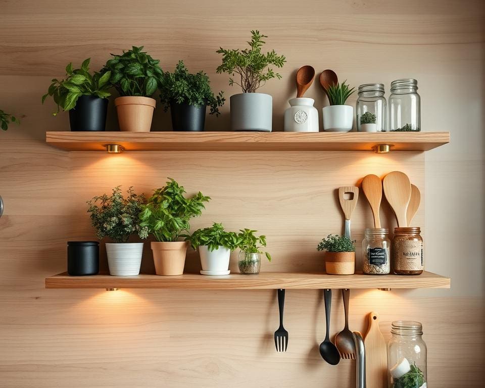 Wandregal aus Holz für die Küche