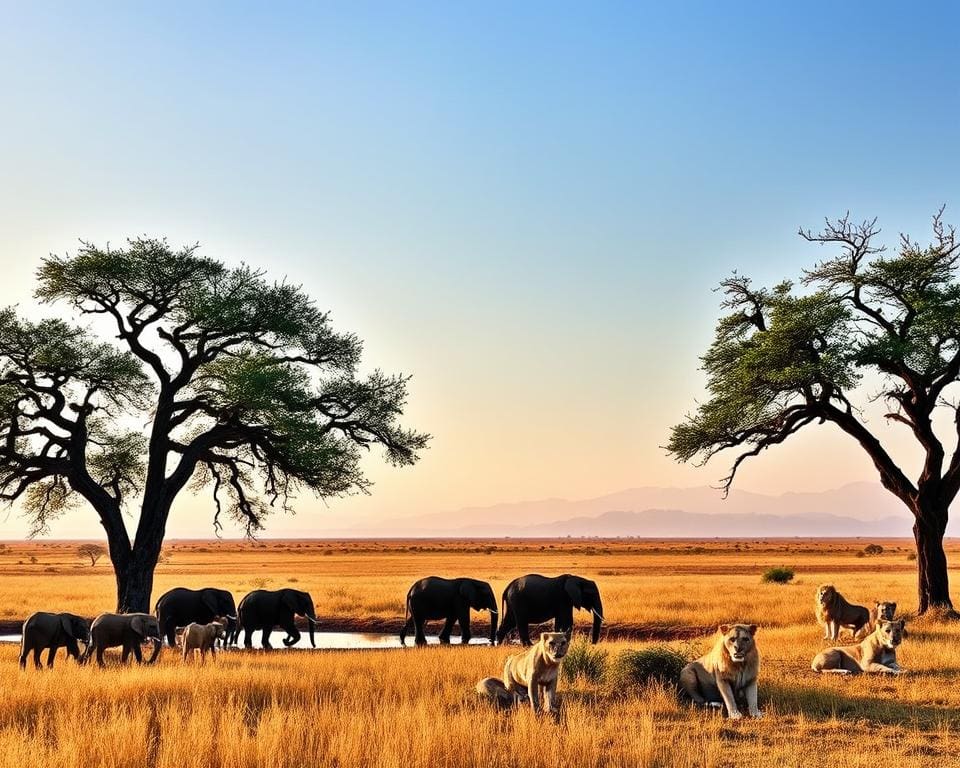 Elefanten und Löwen im Etosha Nationalpark