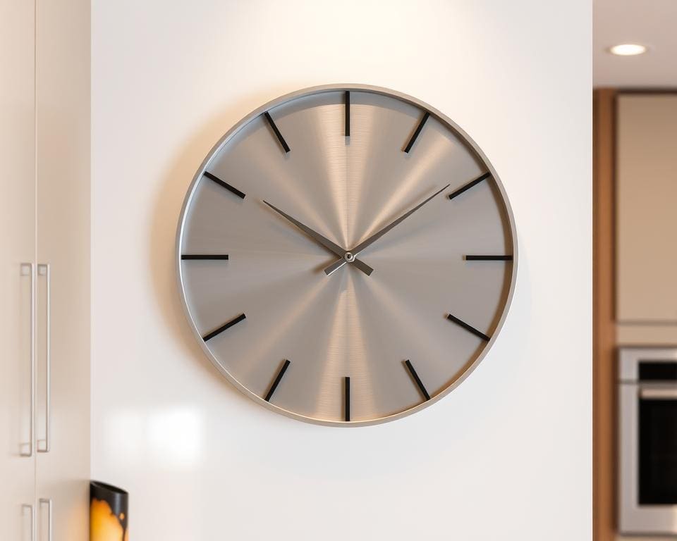 minimalistische Metalluhr in Küche